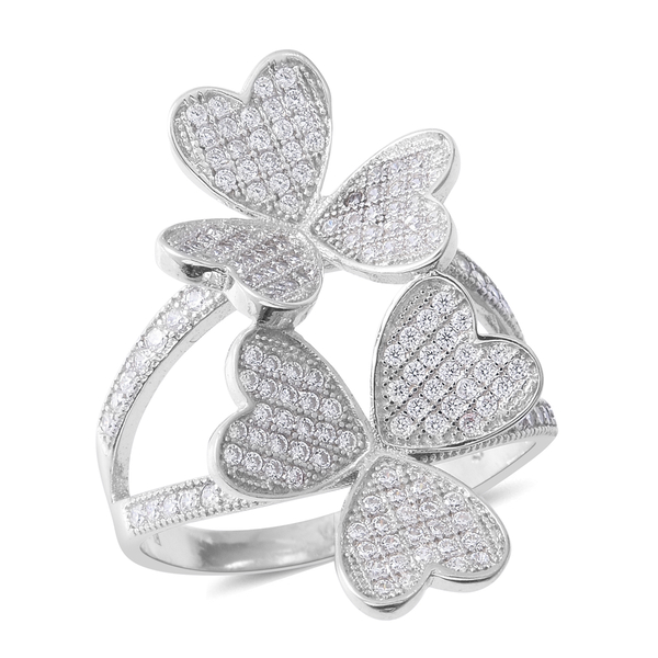 ELANZA  Simulated Diamond (Rnd) Flower Ring in Rhodium Overlay Sterling Silver
