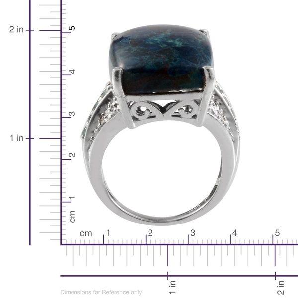 Table Mountain Shadowkite (Cush 17.25 Ct), Paraiba Apatite and Diamond Ring in Platinum Overlay Sterling Silver 17.520 Ct.
