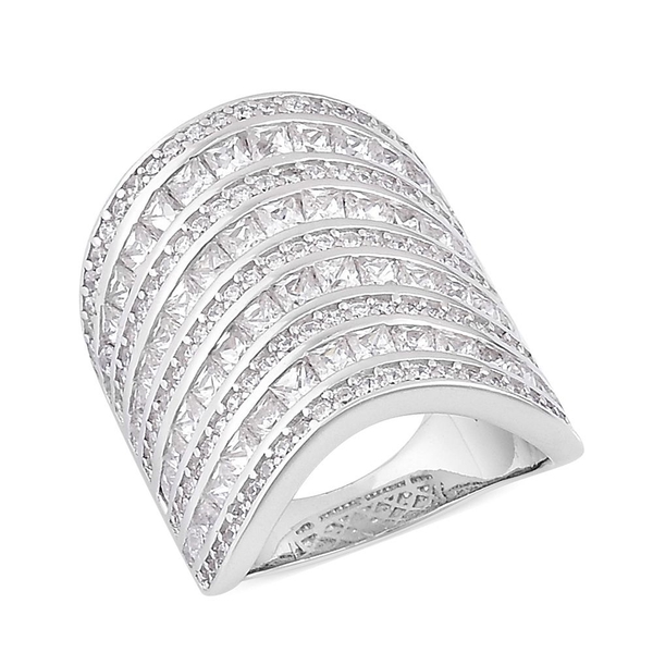 Designer Inspired-ELANZA Simulated White Diamond Wide Band Ring in Rhodium Plated Sterling Silver