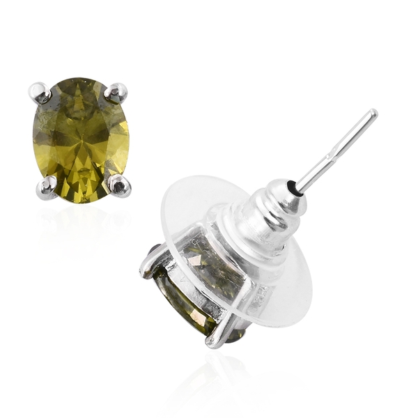 AAA Simulated Demantoid Garnet (Ovl), Simulated Diamond Ring, Pendant and Stud Earrings (with Push Back)