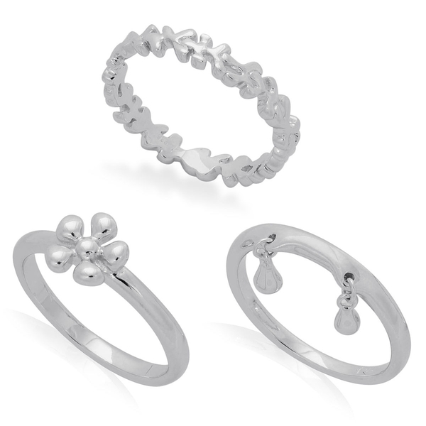 Set of 3 - LucyQ Splat and Double Drip Ring in Rhodium Plated Sterling Silver 6.68 Gms.