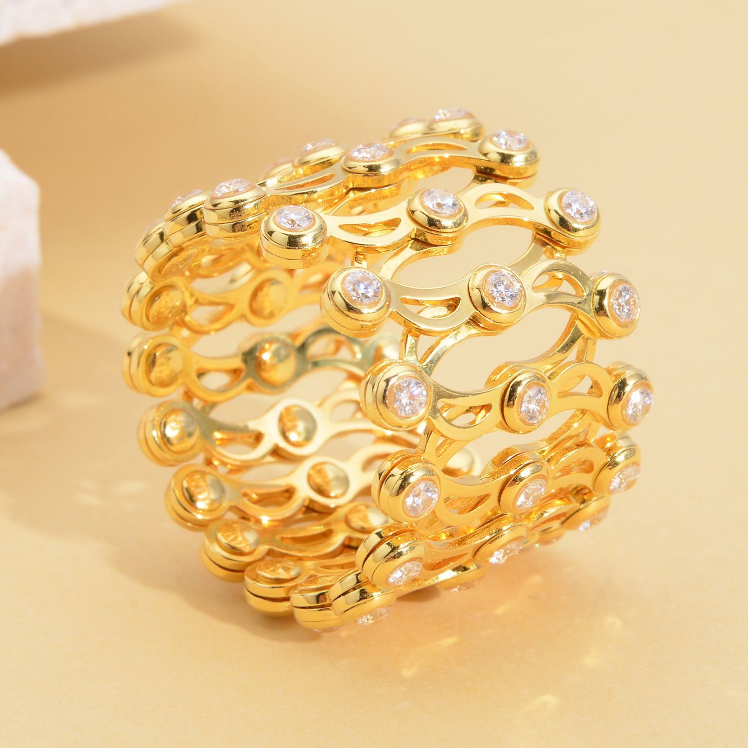 Monster Deal Moissanite Concertina Ring in Vermeil Yellow Gold