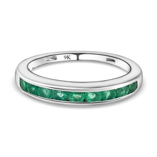 9K White Gold AA Boyaca Colombian Emerald Half Eternity Band Ring