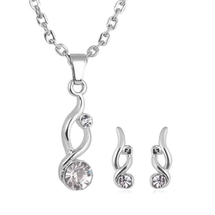 INSPIRATIONS 2 Piece Set - White Austrian Crystal Drop Pendant with Chain (Size 18) & Drop Earrings 