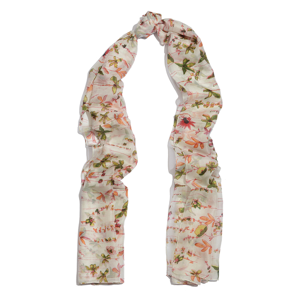 100% Mulberry Silk Multi Colour Floral Pattern White Colour Pareo (Size 180x100 Cm)
