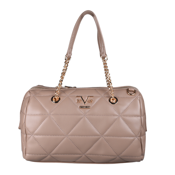 19V69 ITALIA by Alessandro Versace Quilted Pattern Crossbody Bag with Detachable Strap (Size 27x10x18cm) - Dark Beige