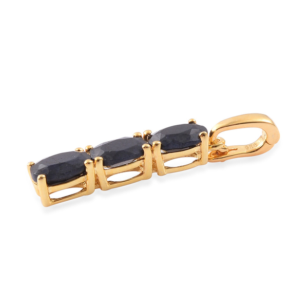 Black Sapphire (Ovl) Trilogy Pendant in Yellow Gold Overlay Sterling Silver 3.000 Ct.