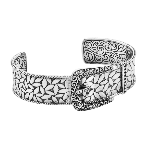 Royal Bali Collection- Sterling Silver Buckle Cuff Bangle (Size 8), Silver wt. 32.90 Gms