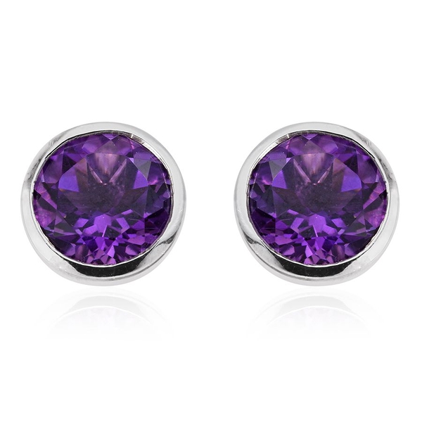 AA Lusaka Amethyst (Rnd) Stud Earrings (with Push Back) in Platinum Overlay Sterling Silver 3.500 Ct