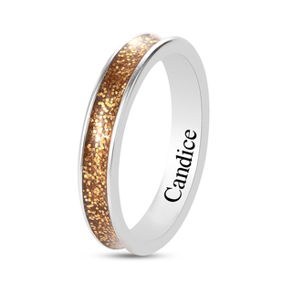 Personalised Engravable Golden Glitter Enamelled Band Ring in Sterling Silver