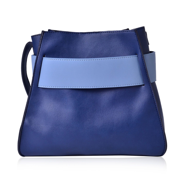 Set of 2 - Navy and Light Blue Colour Buckle Belt Design Large Handbag (Size 28x25x12.5 Cm) with Adjustable Shoulder Strap and Small Handbag (Size 17.5x15x7.5 Cm)