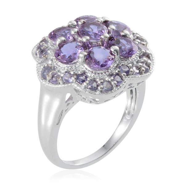 Lavender Alexite (Rnd), Tanzanite Ring in Platinum Overlay Sterling Silver 6.500 Ct.