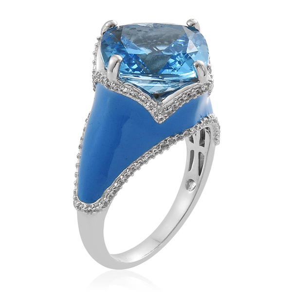 TJC Launch - Marambaia Topaz (Cush 11.00 Ct), Natural Cambodian Zircon Enameled Ring in Platinum Overlay Sterling Silver 11.500 Ct. Silver wt 6.80 Gms. Number of Gemstone 117