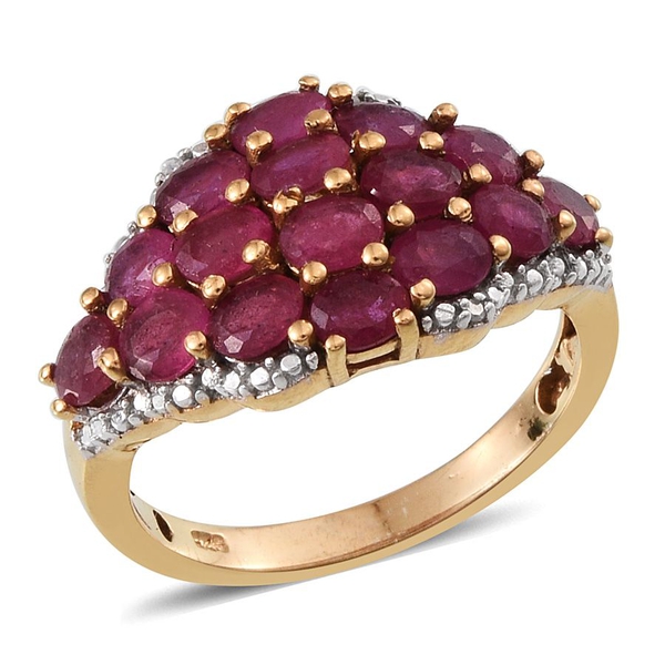 African Ruby (Ovl), Diamond Cluster Ring in 14K Gold Overlay Sterling Silver 4.260 Ct.