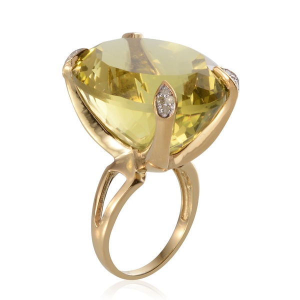Brazilian Green Gold Quartz (Ovl 64.00 Ct), Diamond Ring in 14K Gold Overlay Sterling Silver 64.200 Ct.