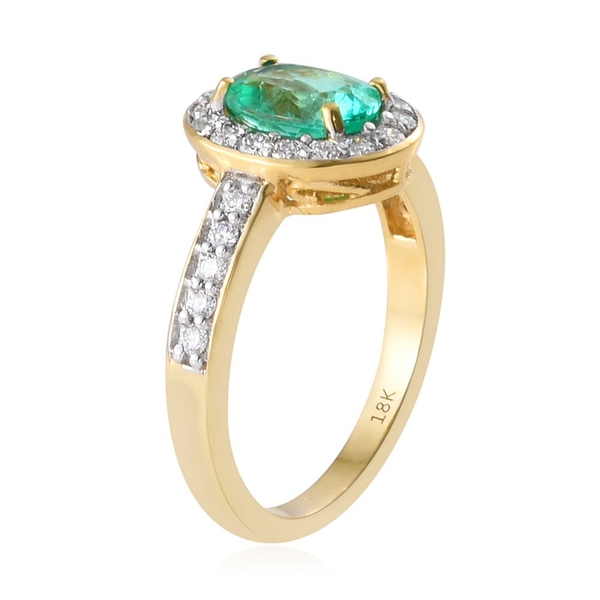 ILIANA 18K Yellow Gold 1.70 Carat AAA Boyaca Colombian Emerald Ring with Diamond SI G-H