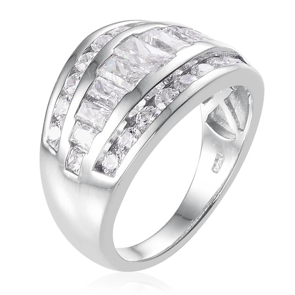 Lustro Stella - Platinum Overlay Sterling Silver (Bgt) Ring Made with Finest CZ. Silver wt. 6.00 Gms.