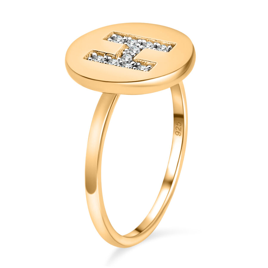 White Diamond Initial-H Ring in 14K Gold Overlay Sterling Silver White Diamond Initial-H Ring in 14K Gold Overlay Sterling Silver