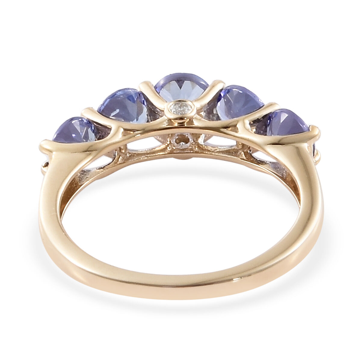 9K Yellow Gold AA Tanzanite (Rnd), Diamond Five Stone Ring 2.00 Ct.
