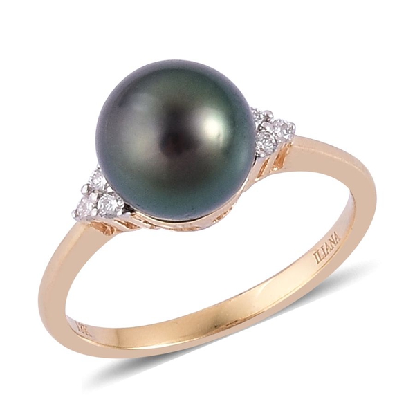 ILIANA 18K Y Gold Tahitian Pearl (Rnd), Diamond Ring