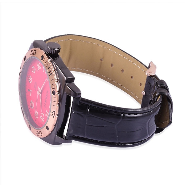 STRADA Japanese Movement Red and Rose Gold Colour Dial Water Resistant Watch in Black Tone with Stainless Steel Back and Black Strap