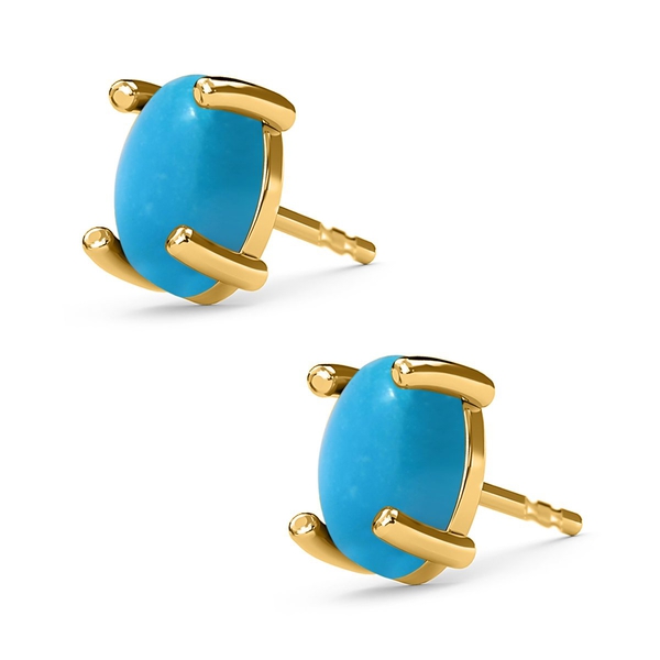 Arizona Sleeping Beauty Turquoise Solitaire Stud Earrings (with Push Back) in 14K Gold Overlay Sterling Silver 1.13 Ct.