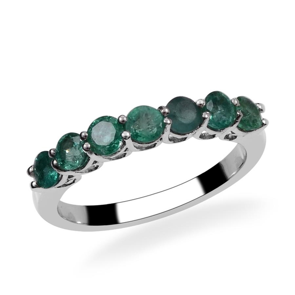 Kagem Zambian Emerald (Rnd) 7 Stone Ring in Platinum Overlay Sterling Silver 1.150 Ct.