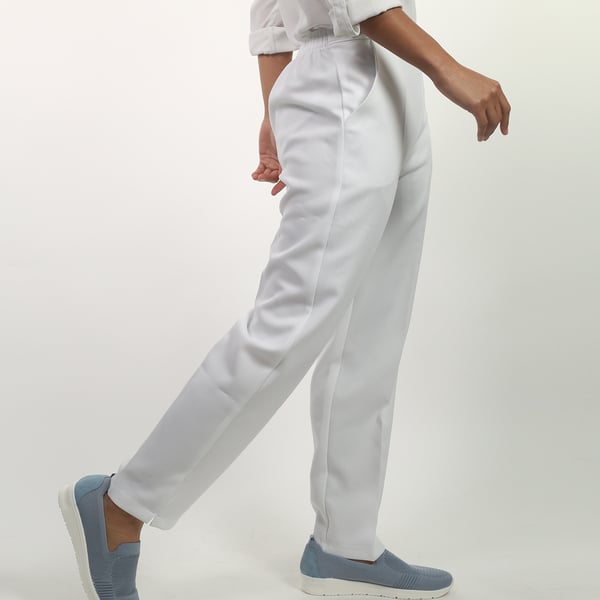 Emma Half Elasticated Comfortable Summer Trousers in White (Size 10) Inside Leg - 25in