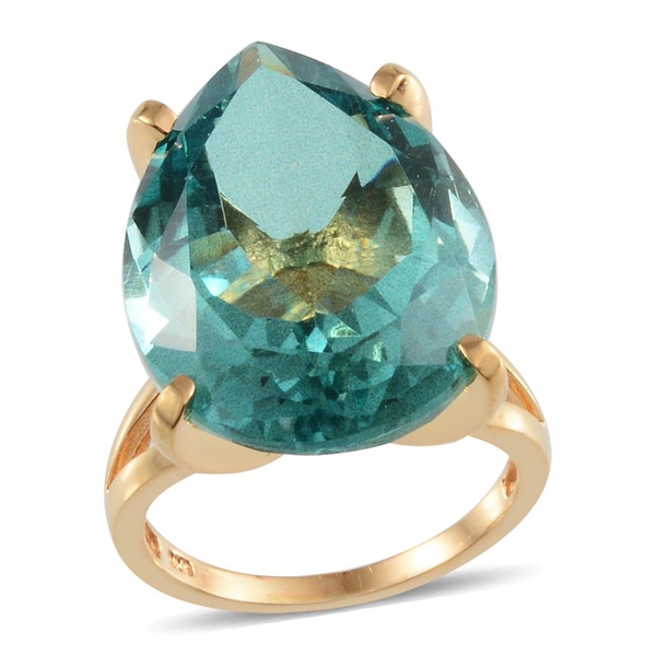 Paraiba Tourmaline Colour Quartz (Pear) Solitaire Ring in 14K Gold Overlay Sterling Silver 28.000 Ct