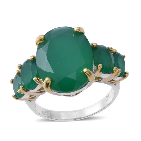 Verde Onyx (Ovl 8.00 Ct) Ring in Rhodium and Gold Overlay Sterling Silver 10.750 Ct.