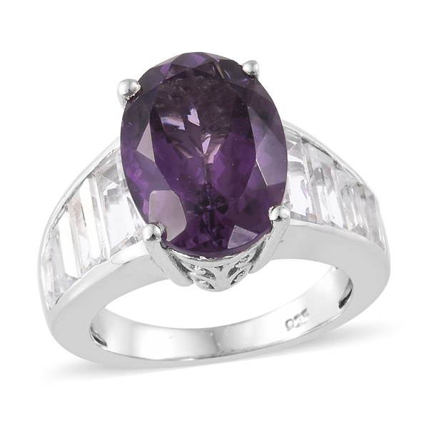 8.75 Ct Canela Amethyst and White Topaz Classic Ring in Platinum Plated Silver 5.10 Grams