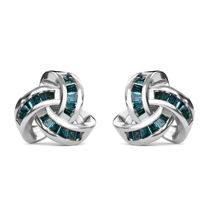 Vegas Close Out - Blue Diamond Knot 0.15 Carat Stud Earrings (with Push Back) in Platinum Overlay St