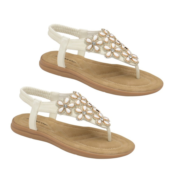 Dunlop Jaden Embellished Toe Post Flat Sandals (Size 5) - White