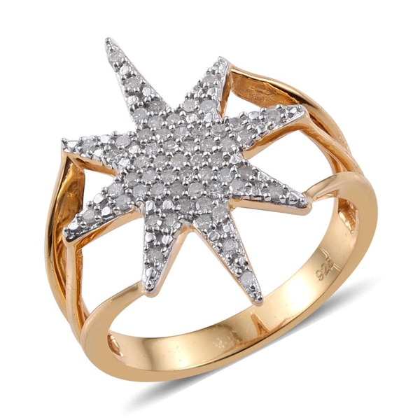 Diamond Star Silver Ring 0.33 Carat in 14K Gold Overlay.