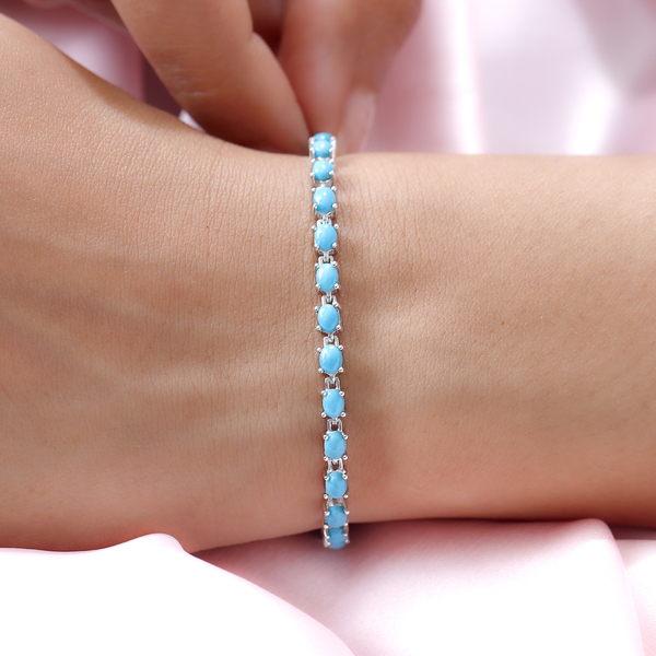 Arizona Sleeping Beauty Turquoise Bracelet (Size - 8 With 2 Inch Extender) in Platinum Overlay Sterling Silver.Total Wt 4.00 Cts