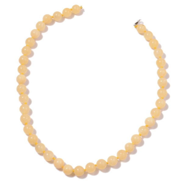 Natural Rare Honey Round Jade Necklace (Size 18) in Rhodium Plated Sterling Silver 250.00 Ct. Size 9