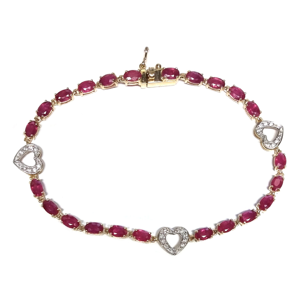 9K Y Gold Ruby (Ovl), Natural Cambodian White Zircon Bracelet (Size 7.5) 7.000 Ct. Gold weight 4.50 