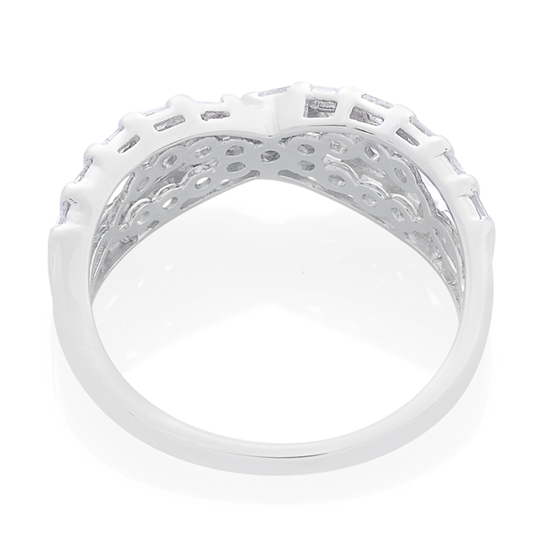 Diamond (Bgt) Criss Cross Ring in Platinum Overlay Sterling Silver 0.750 Ct.