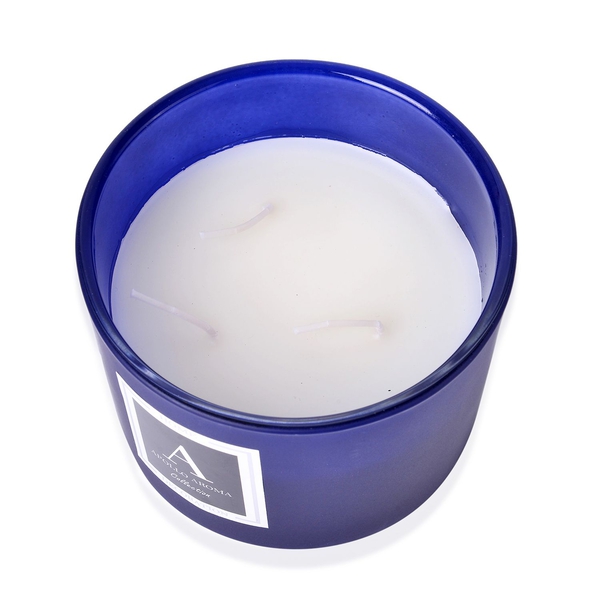 Home Decor - Ocean Breeze Fragrance Aromatic Candle in Blue Colour Glass Container (Size 10X8 Cm)