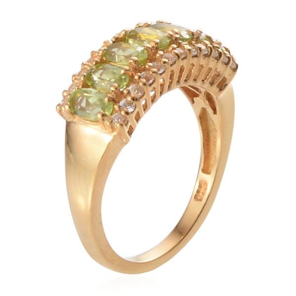 Hebei Peridot (Ovl), White Topaz Ring in Yellow Gold Overlay Sterling Silver 1.900 Ct.
