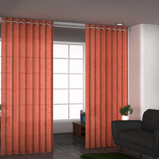 Set of 2 - 100%Cotton Textured Slub Curtain with Eyelets (Size 140x234cm) - Rust