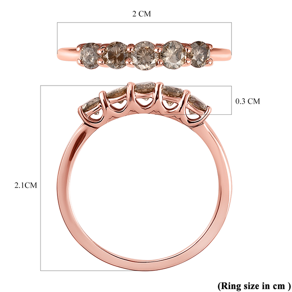 9K Rose Gold SGL Certified Champagne Diamond (I3) 5 Diamond Ring 0.50 Ct.