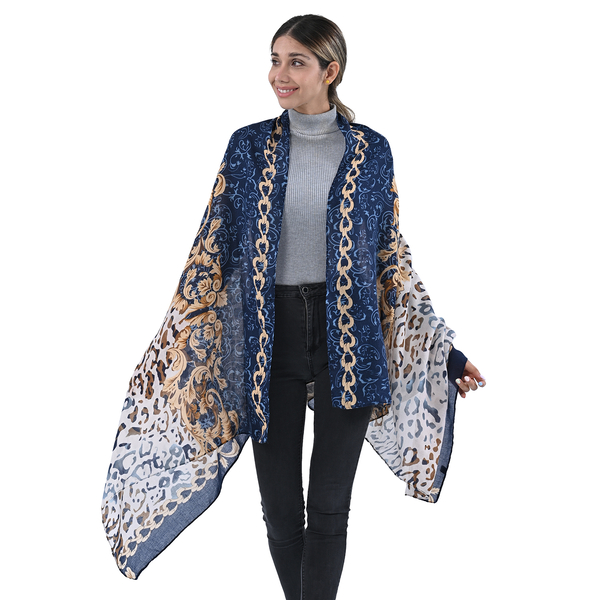 Viscose Printed Pattern Scarf - White and Blue