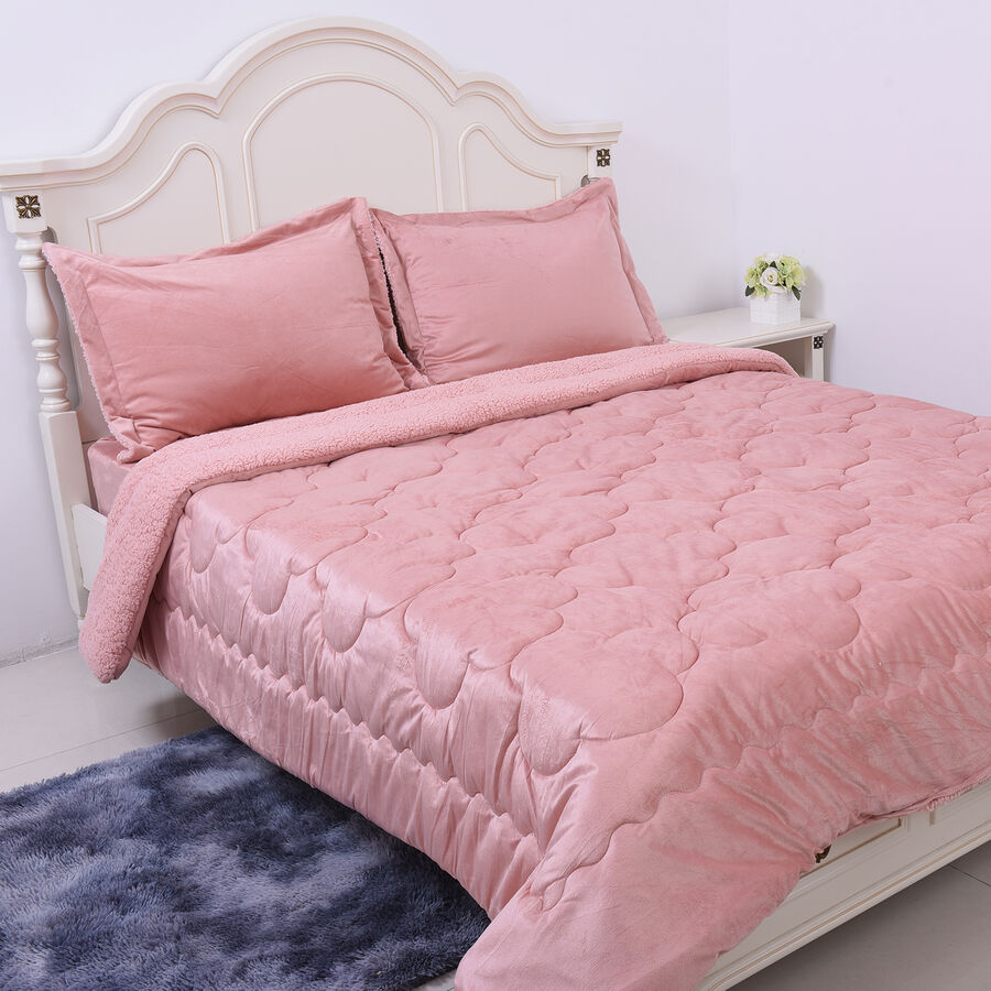 Serenity Night 4 Piece Sherpa Comforter Set Dusky Pink Comforter