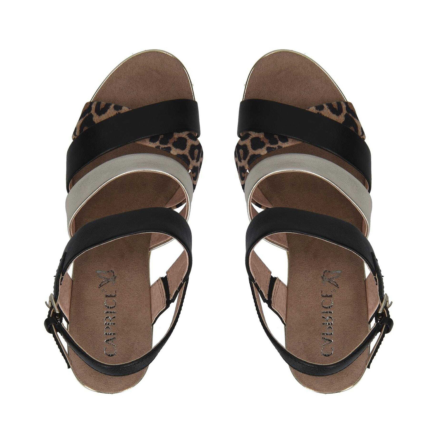 Caprice Leather Animal Print Wedge Sandal