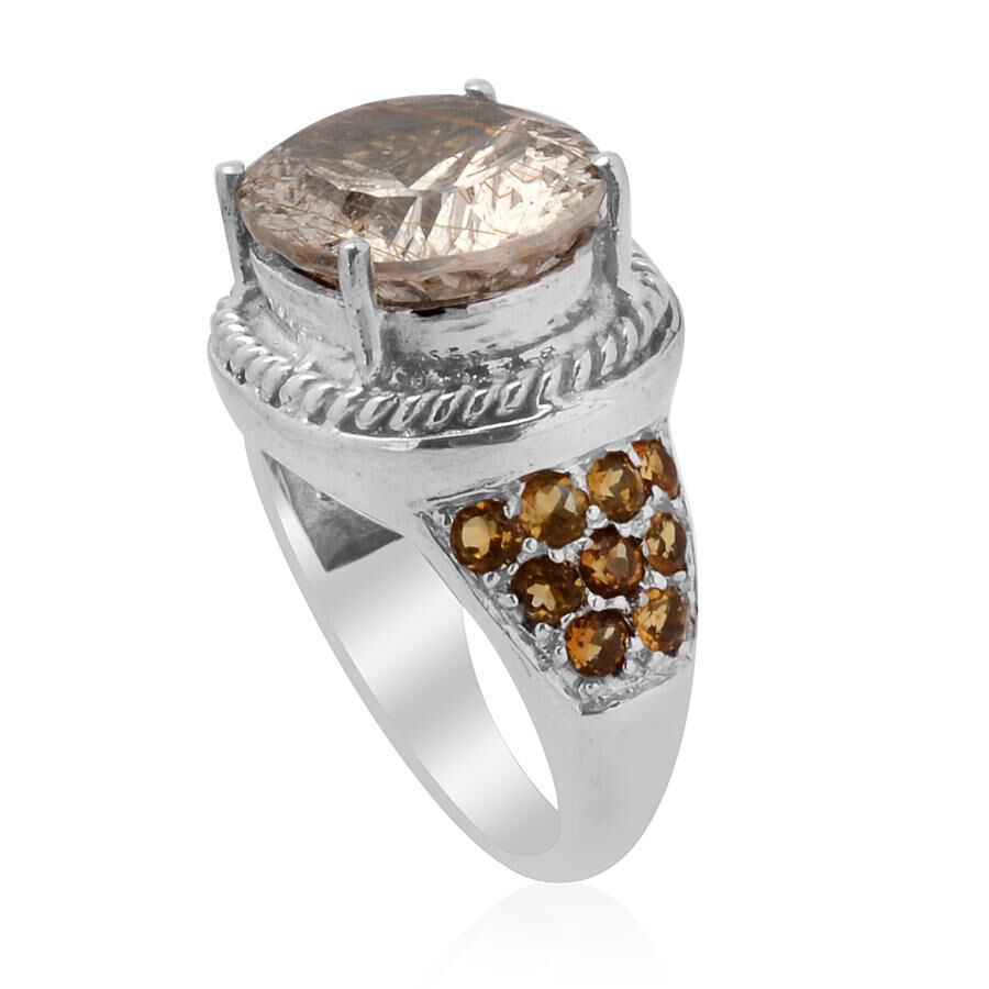 KARIS Collection Aurelia Rutilated Quartz (Ovl 6.75 Ct) Citrine Ring in Platinum Bond  8.000 Ct.