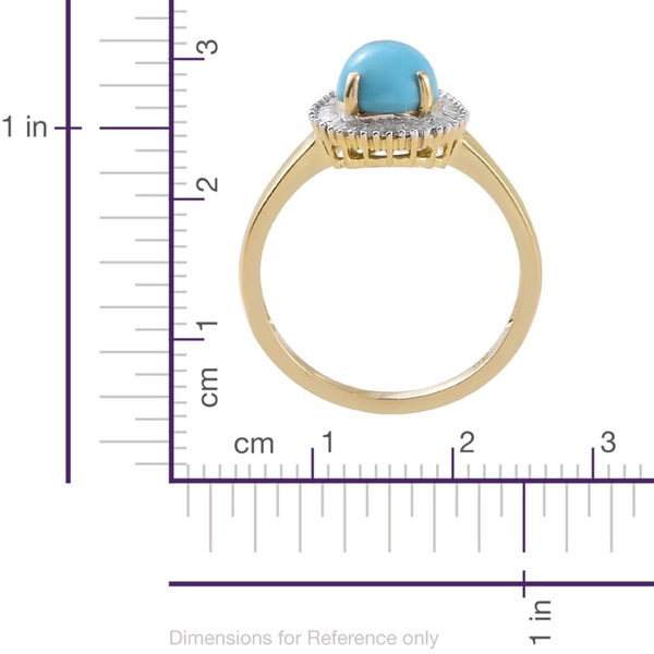 9K Y Gold AA Arizona Sleeping Beauty Turquoise (Pear 1.35 Ct), Diamond Ring 1.500 Ct.
