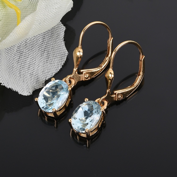 AA Sky Blue Topaz (Ovl) Earrings in 14K Gold Overlay Sterling Silver 2.96 Ct.