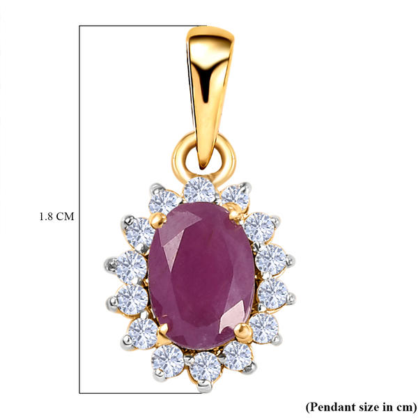 Natural Moroccan Ruby and Natural Cambodian Zircon Pendant in 14K Gold Overlay Sterling Silver 1.40 Ct.
