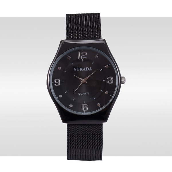 STRADA Japanese Movement Black Dial Water Resistant Watch in Black Tone with Stainless Steel Back